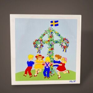 Swedish Midsummer Tile Trivet Gustavsberg Pia Ronndahl Summer In Sweden 1980s